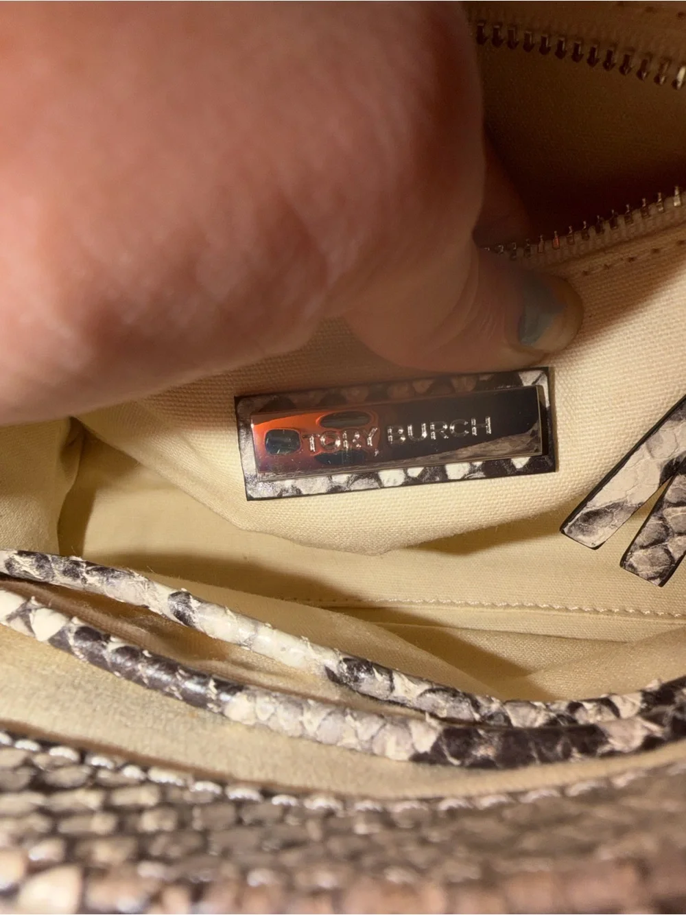 Euc tory burch snakeskin small fleming shoulder bag